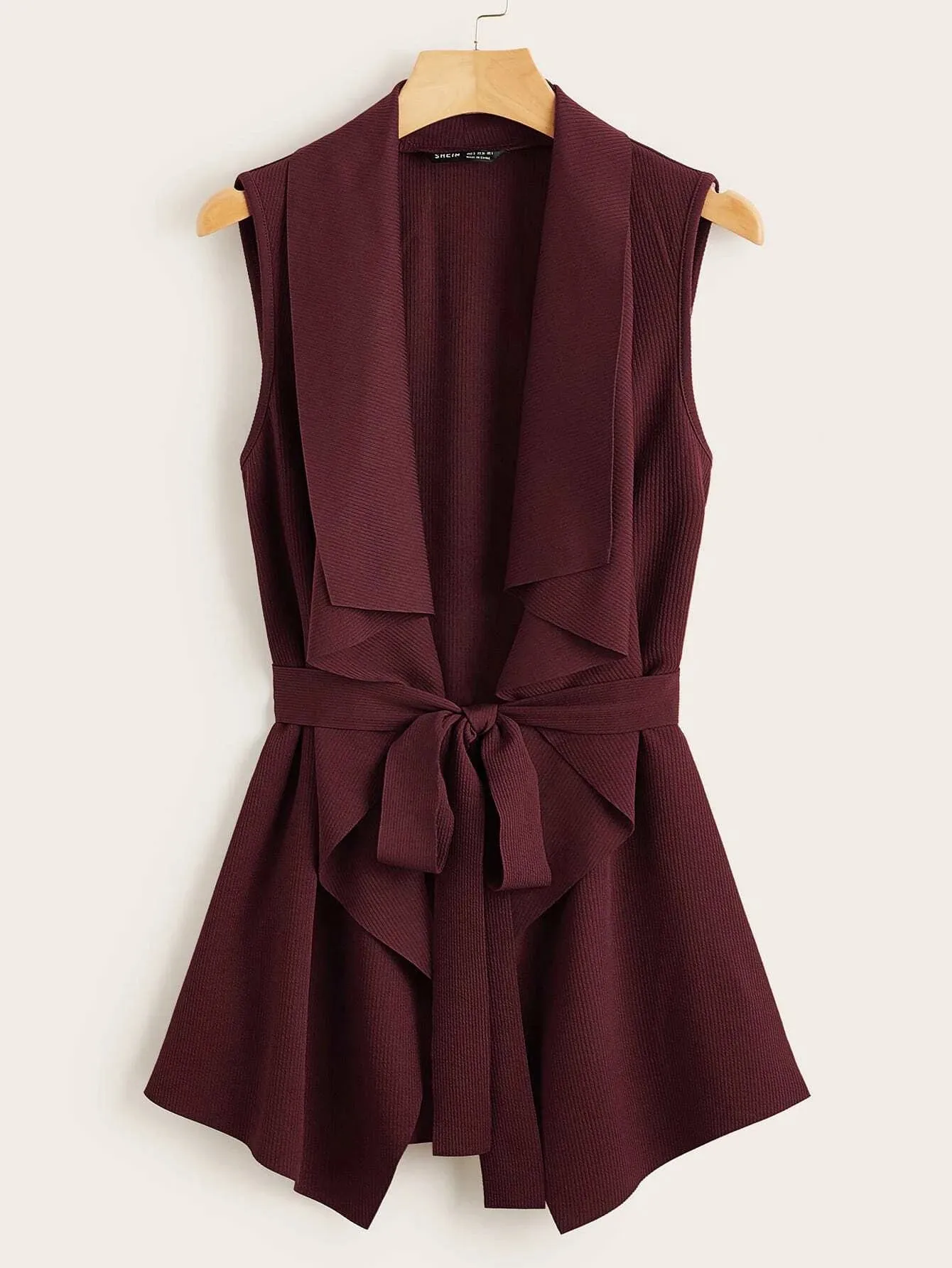 SHEIN Clasi Rib-knit Belted Waterfall Coat