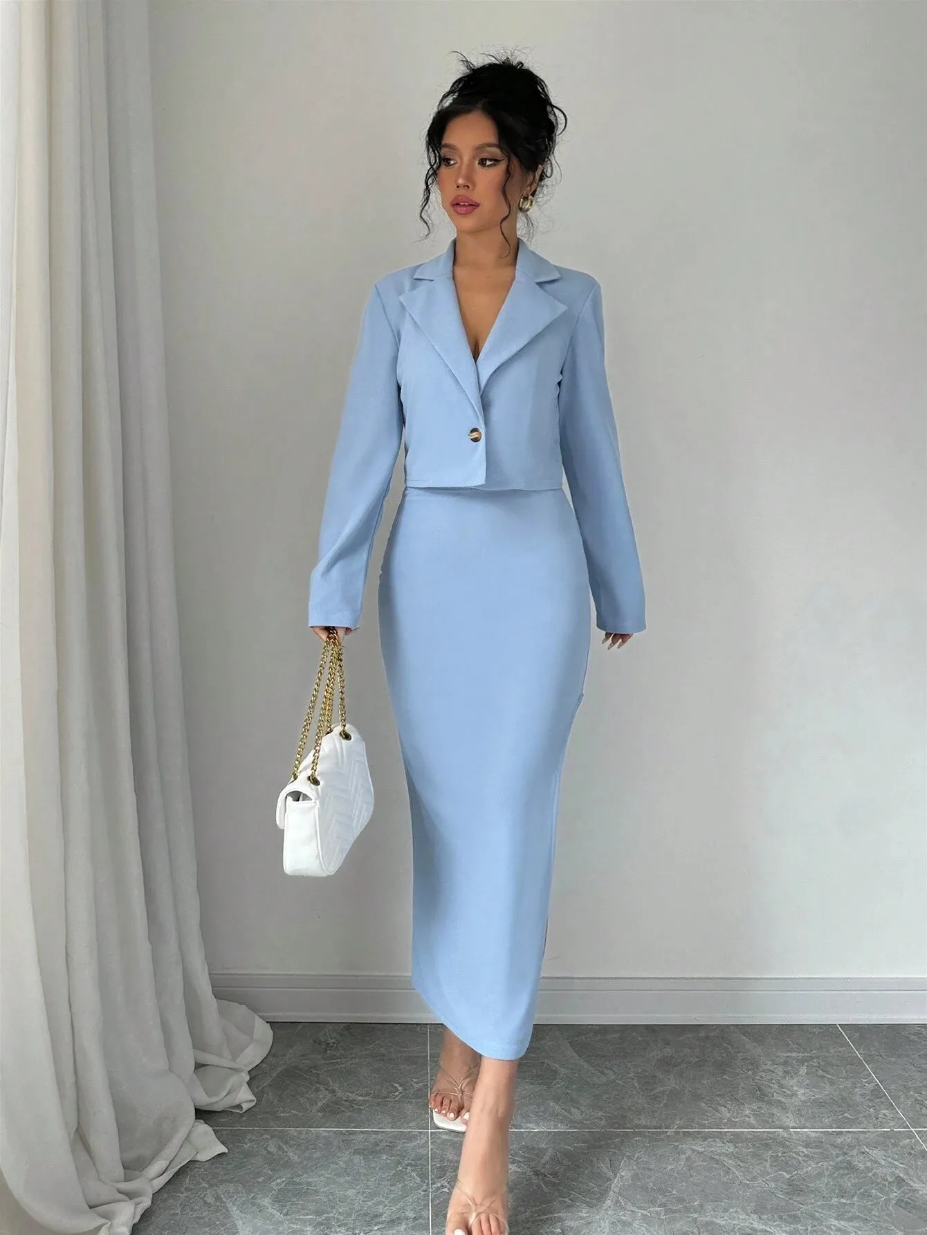 SHEIN Elenzga 1set Blue Elegant Casual Ladies' Suit