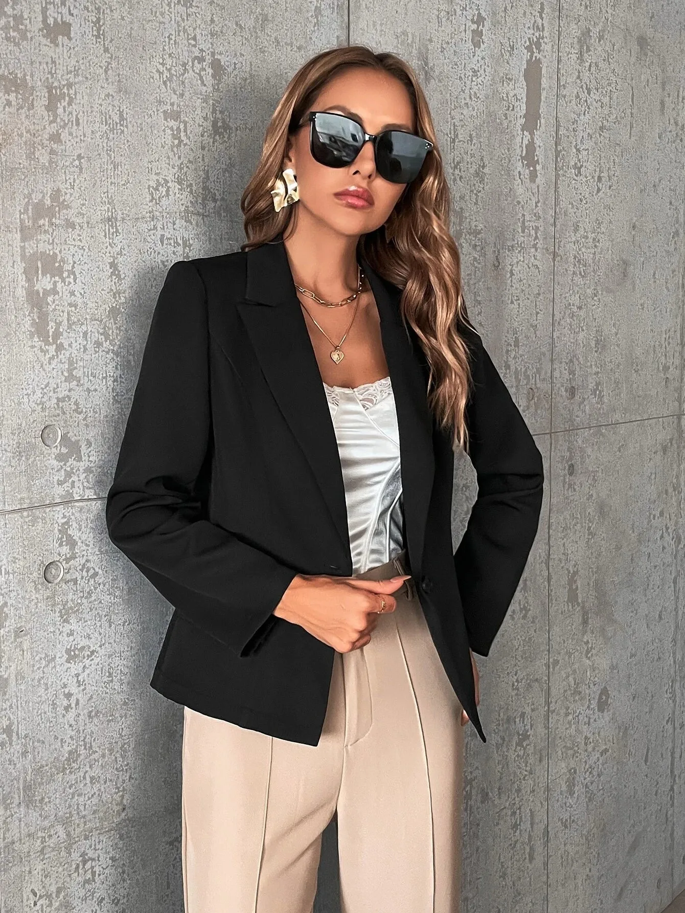 Shein Lapel Neck Single Button Blazer