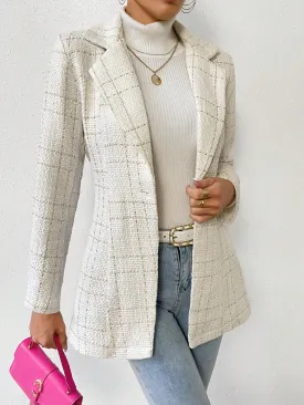 SHEIN Priv̩ Plaid Pattern Lapel Neck Single Button Tweed Blazer