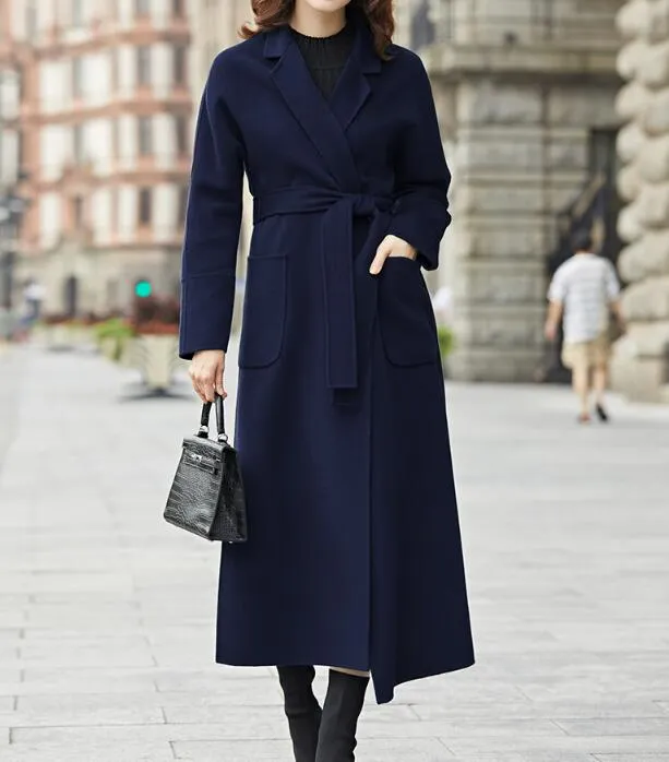 Slit Waist Belt Wool Coat, Handmade Long Warm Women Wool Coat Jacket/2662