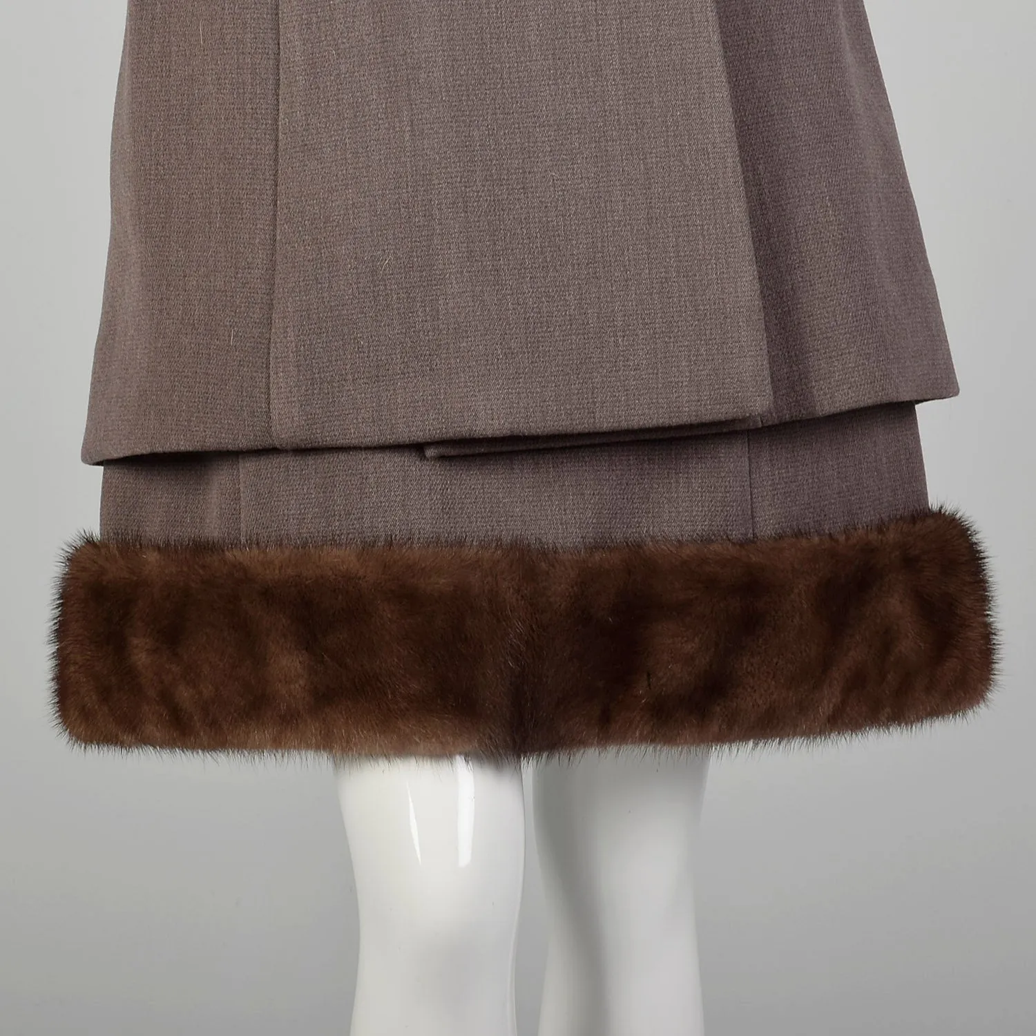 Small 1960s Mod Dress and Winter Coat Set with Taupe Mink Fur Trim