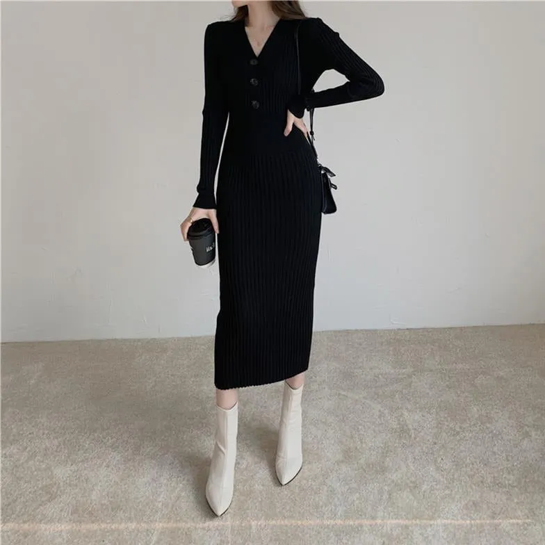 Snow Day Style Ribbed  Sweater Dress