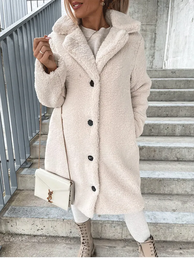 Solid Lapel Teddy Fur Long Coat