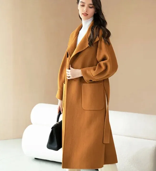 Stand up Collar Women Wool Coat, Long Winter Wool Coat Jacket 0909