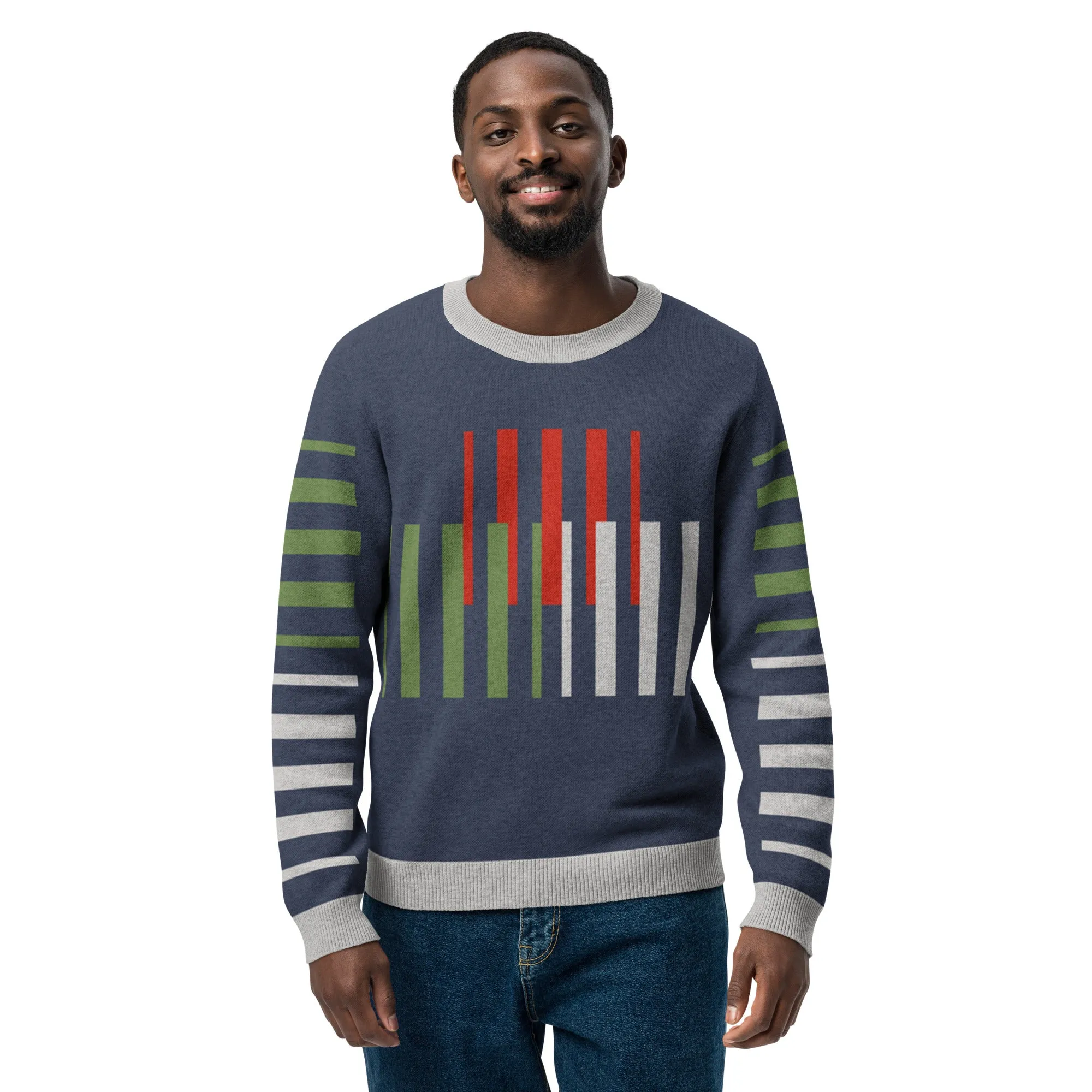 Stripes Brigade in Navy Blue Knitted Crewneck Sweater