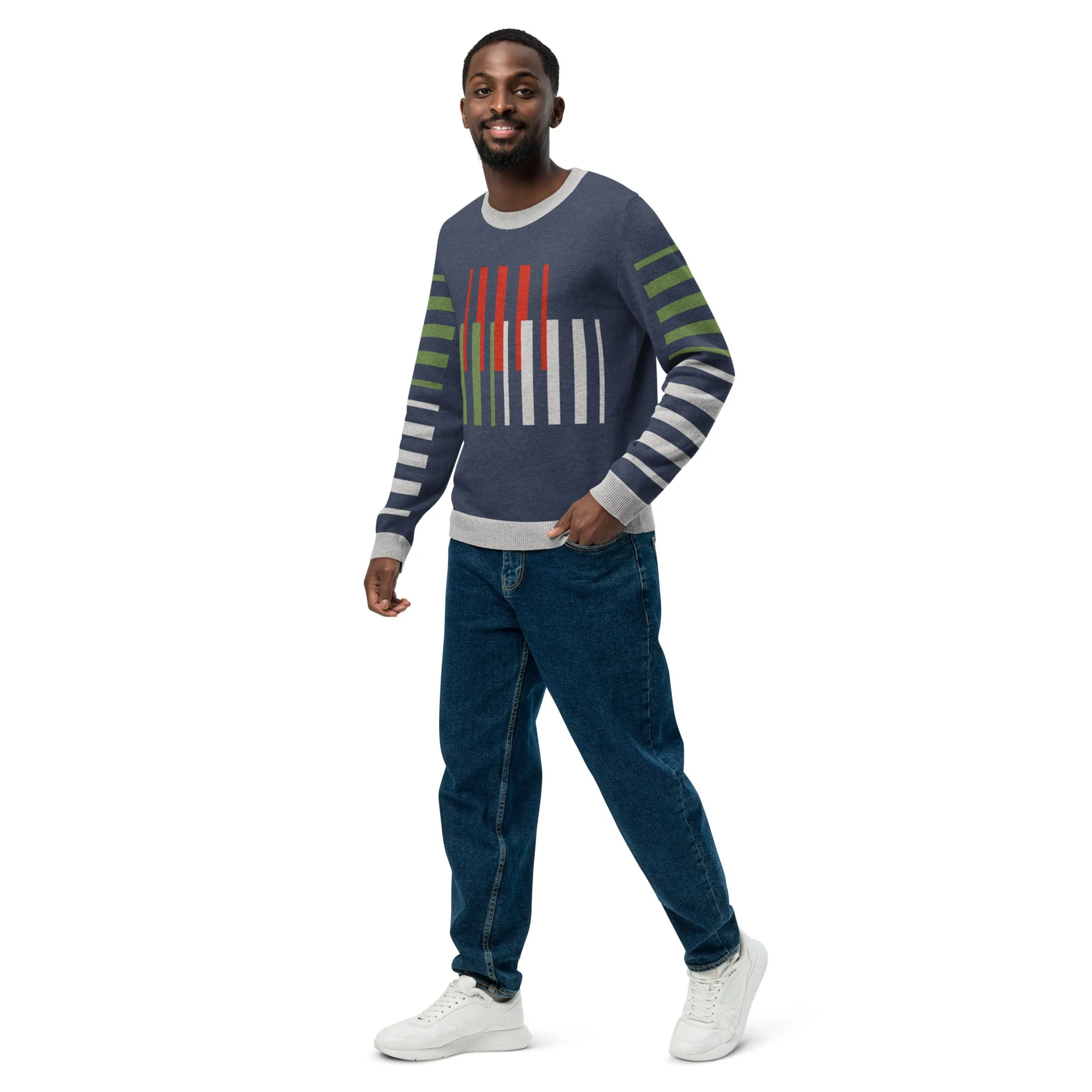 Stripes Brigade in Navy Blue Knitted Crewneck Sweater