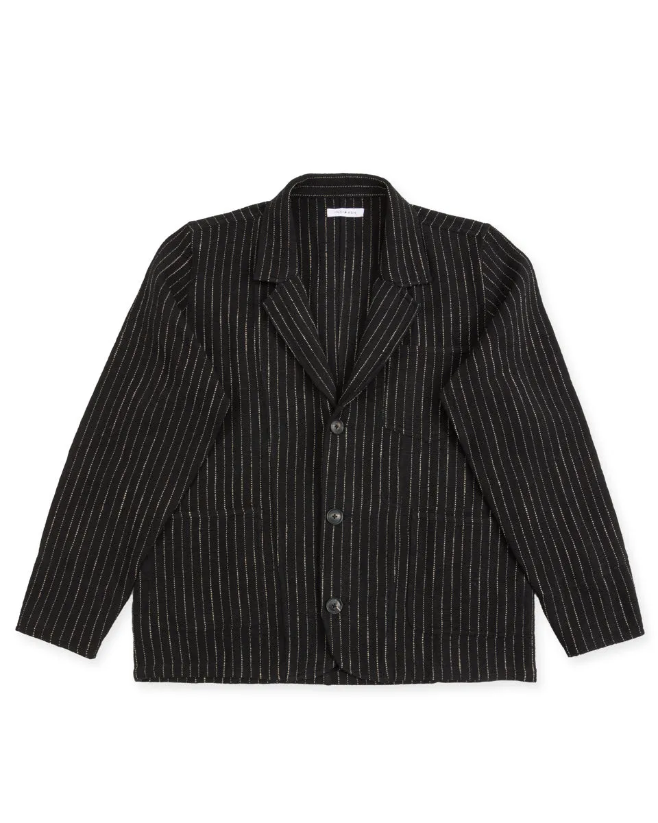 Study Jacket - Handwoven Iron/Acacia Canvas Ticking Stripe