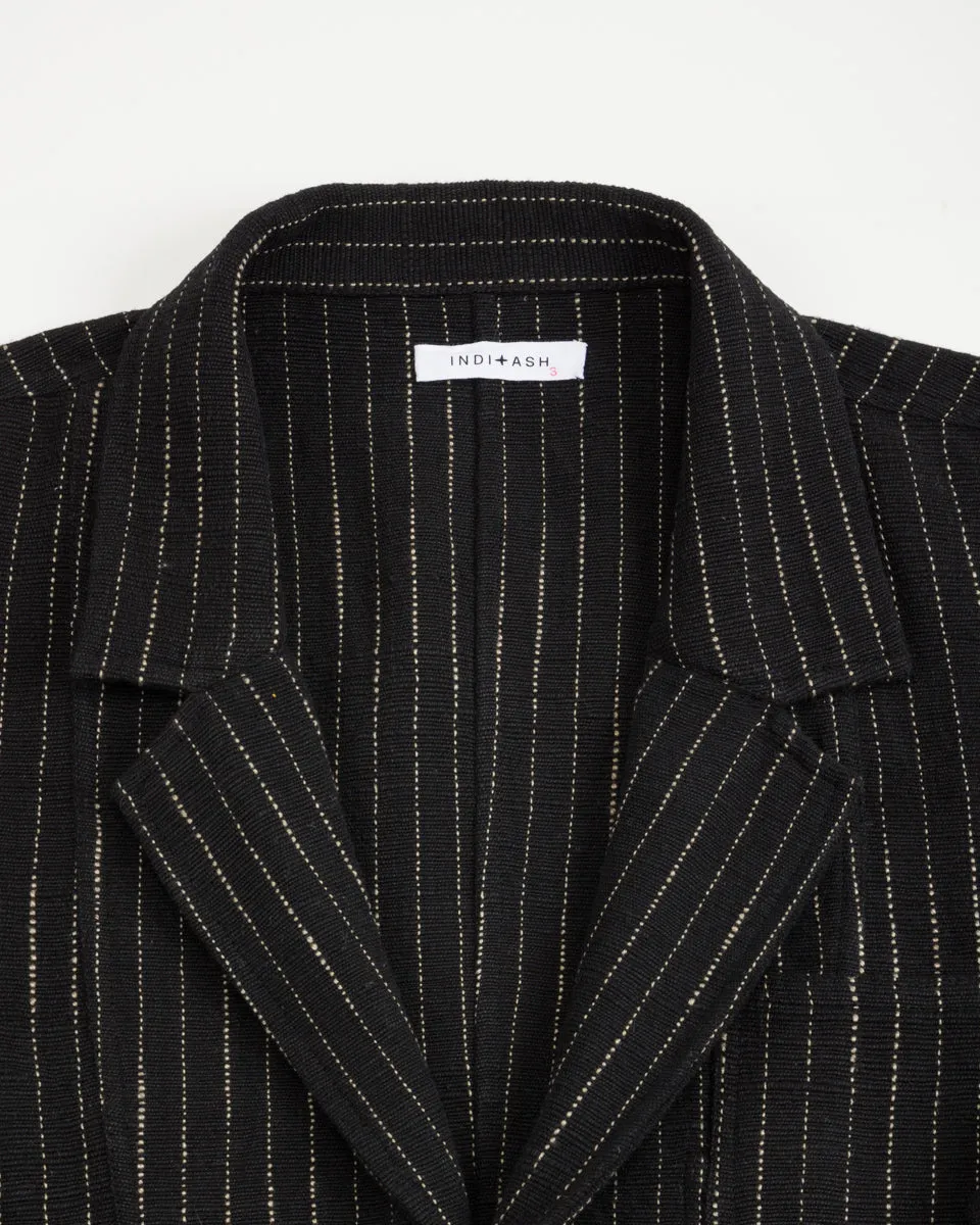 Study Jacket - Handwoven Iron/Acacia Canvas Ticking Stripe