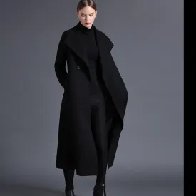 Stylish Winter Women's Dark Wool Coat