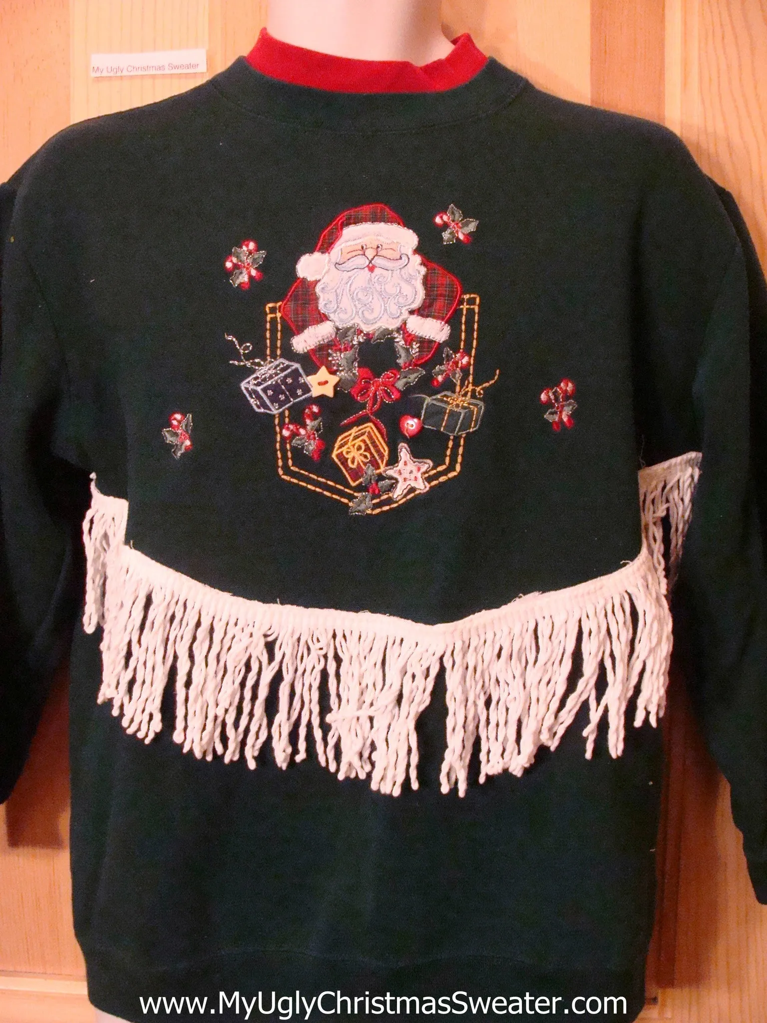 Tacky Christmas Sweatshirt with Santa and Drippy Fringe