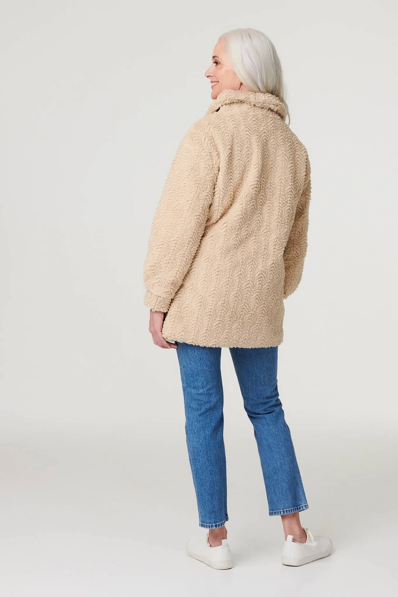 Textured Faux Fur Teddy Coat