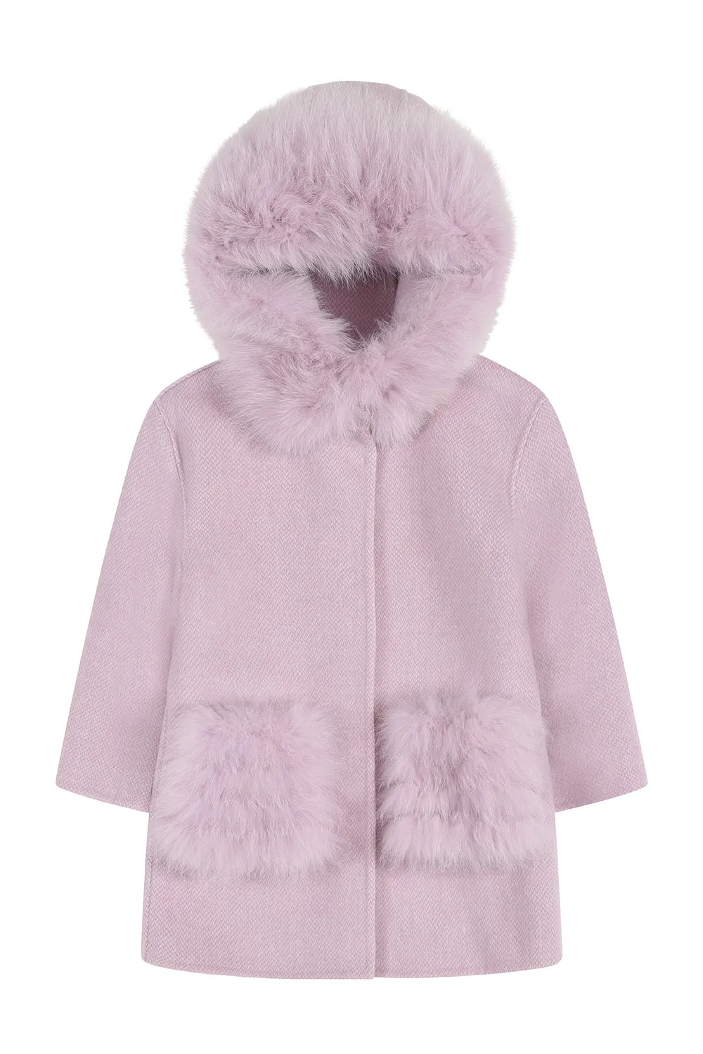 'Thea' hooded cashmere coat with fur pocket - Lavender