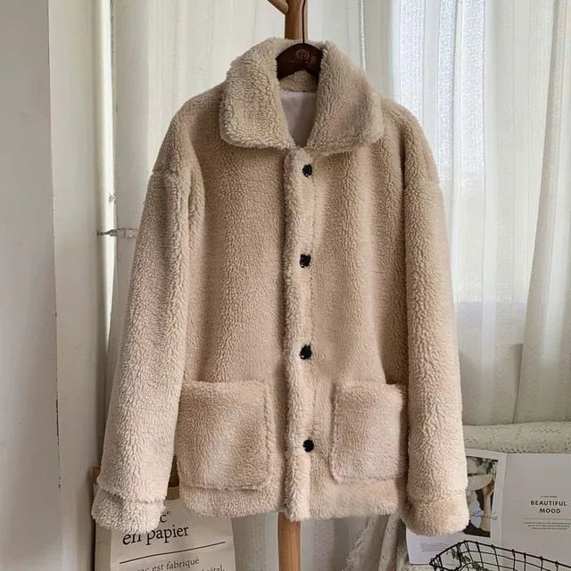 Thicken Warm Teddy Fur Jacket Coat Women Casual Lamb Faux Fur Overcoat