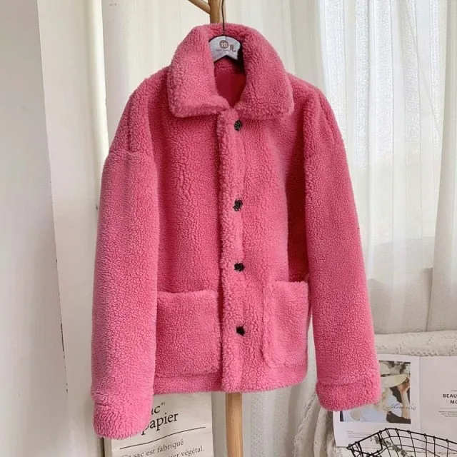 Thicken Warm Teddy Fur Jacket Coat Women Casual Lamb Faux Fur Overcoat