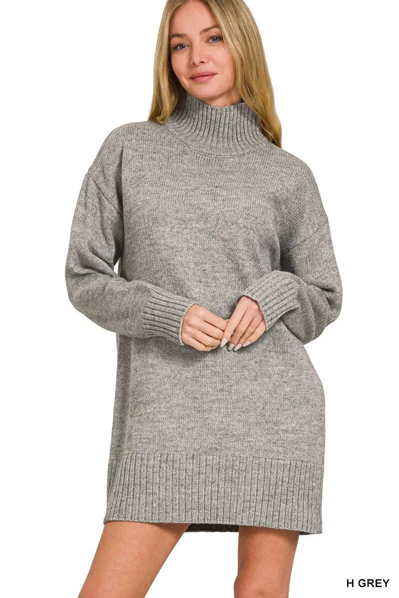 Turtle Neck Long Sleeve Mini Sweater Dress