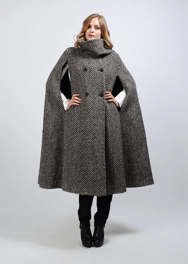 Tweed Wool Scarf Cape