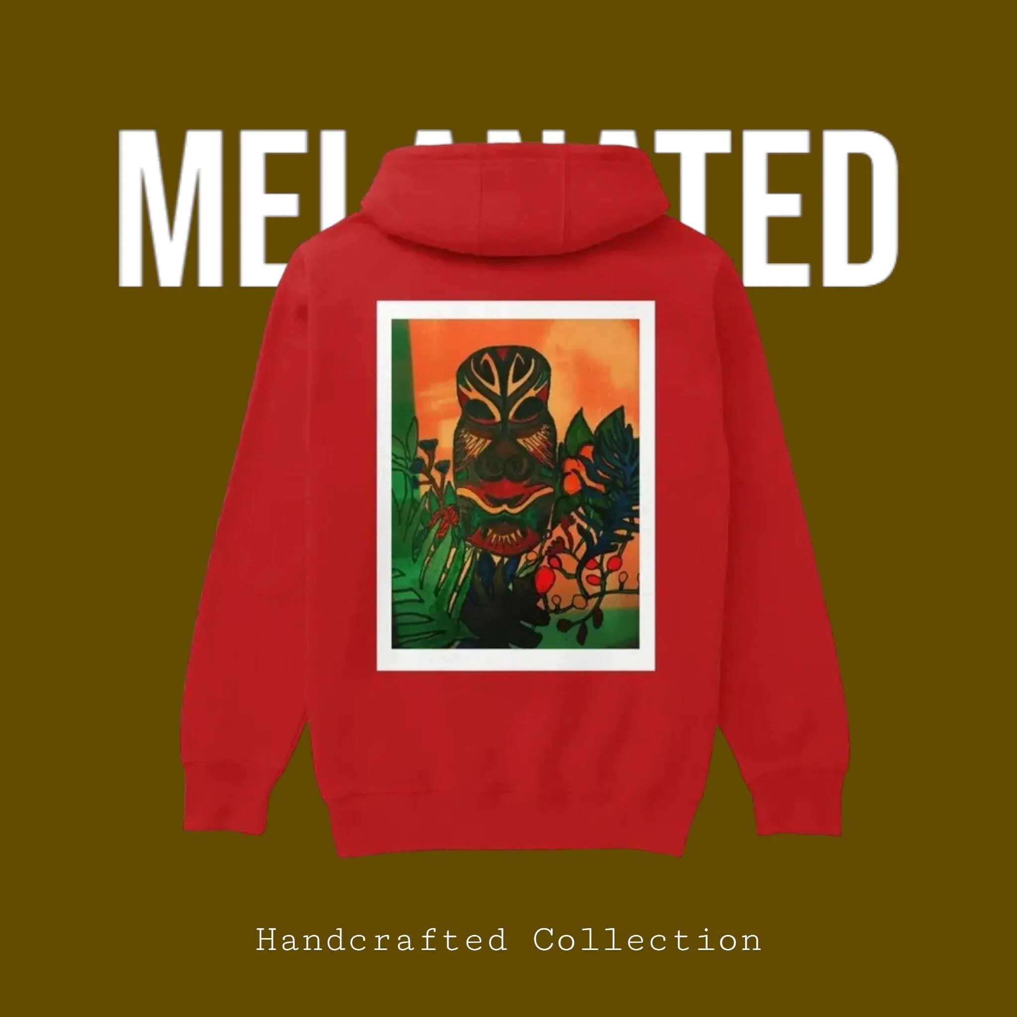 Unique Ethnic Mask-Inspired Pullover Hoodie, Handcrafted Unisex  W/ Bold Ethnic Motifs