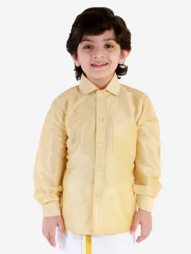 VASTRAMAY Boys' Gold Silk Long Sleeves Ethnic Shirt