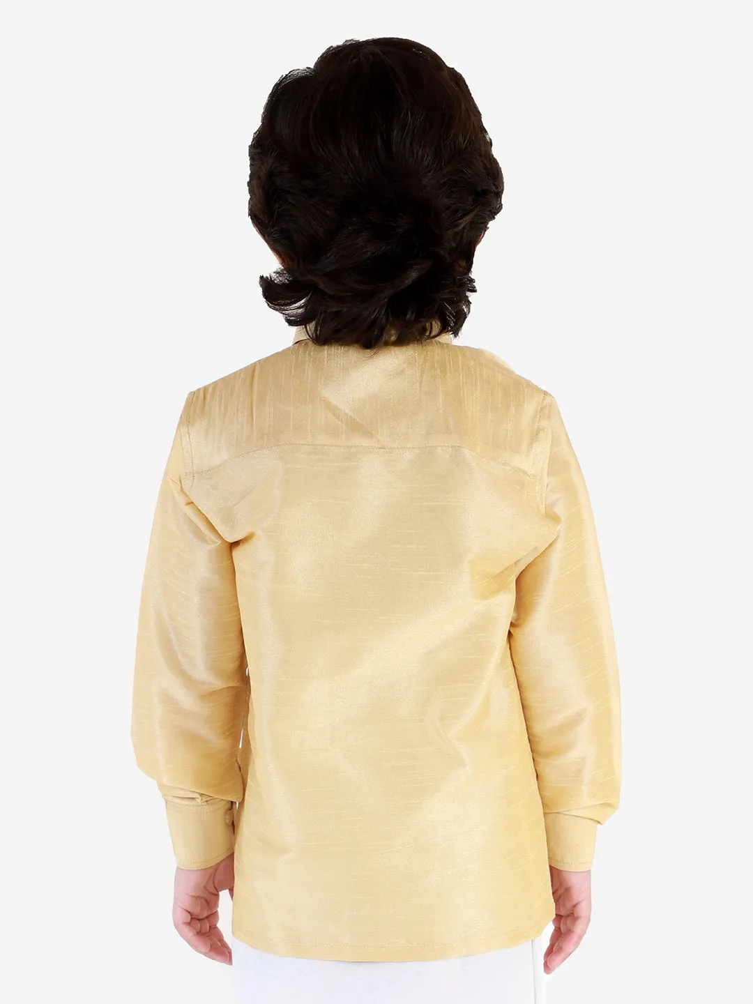 VASTRAMAY Boys' Gold Silk Long Sleeves Ethnic Shirt