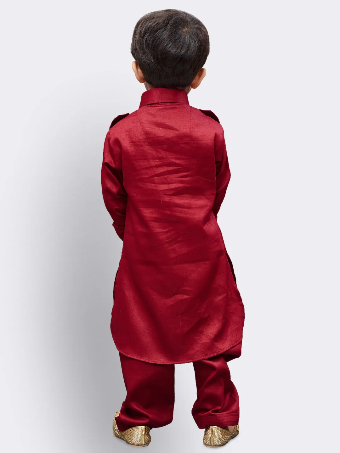 VASTRAMAY Boys' Maroon Cotton Pathani