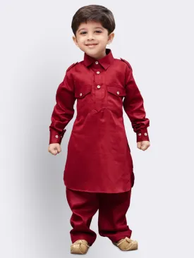 VASTRAMAY Boys' Maroon Cotton Pathani