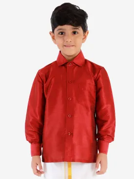 VASTRAMAY Boys' Maroon Silk Long Sleeves Ethnic Shirt