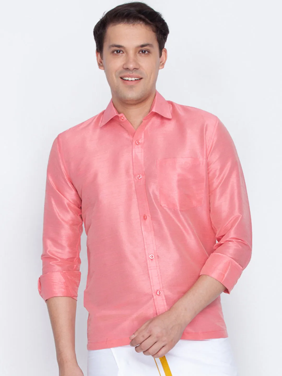 Vastramay Silk Blend Pink Baap Beta Shirt