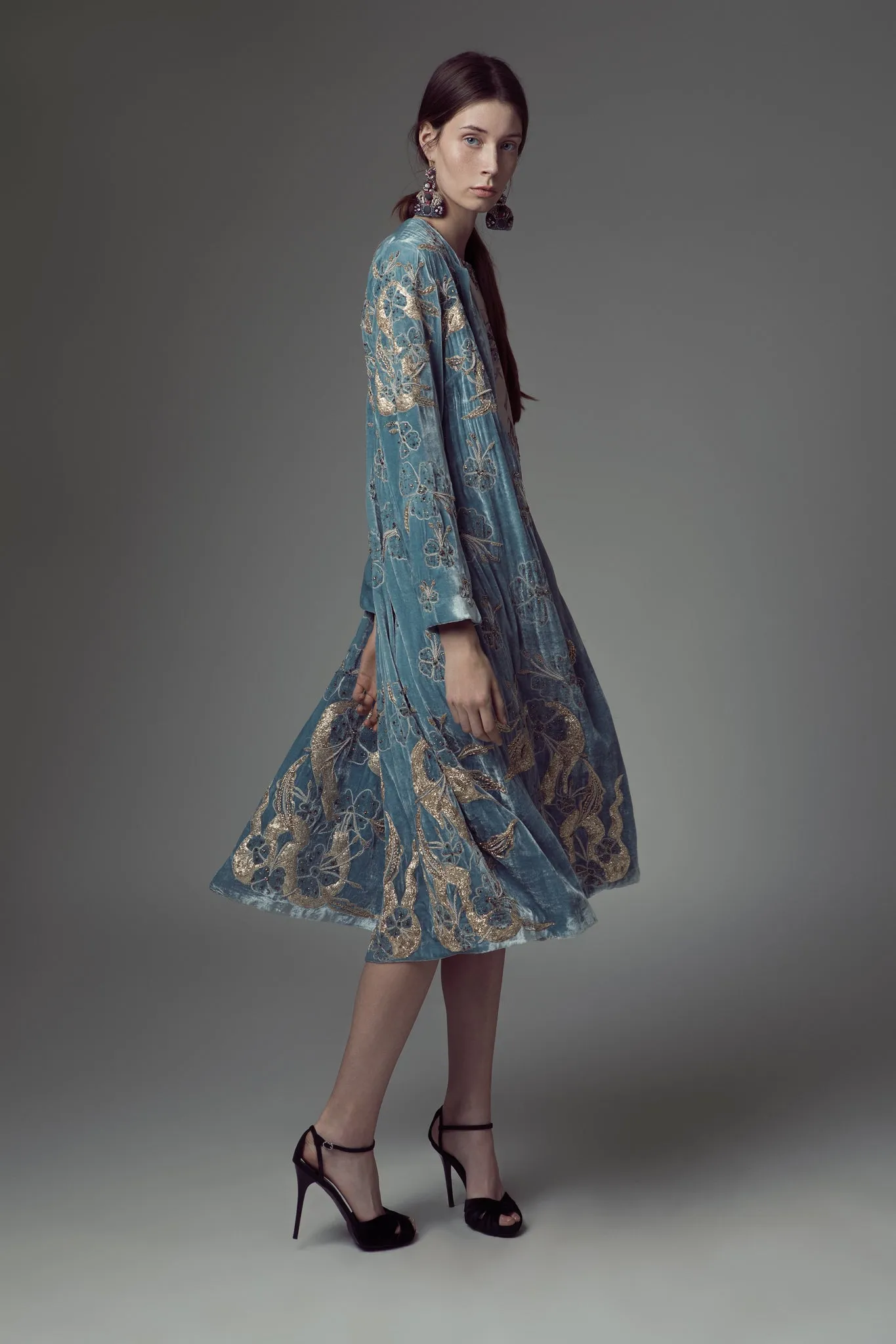 Velvet gold embroidered coat