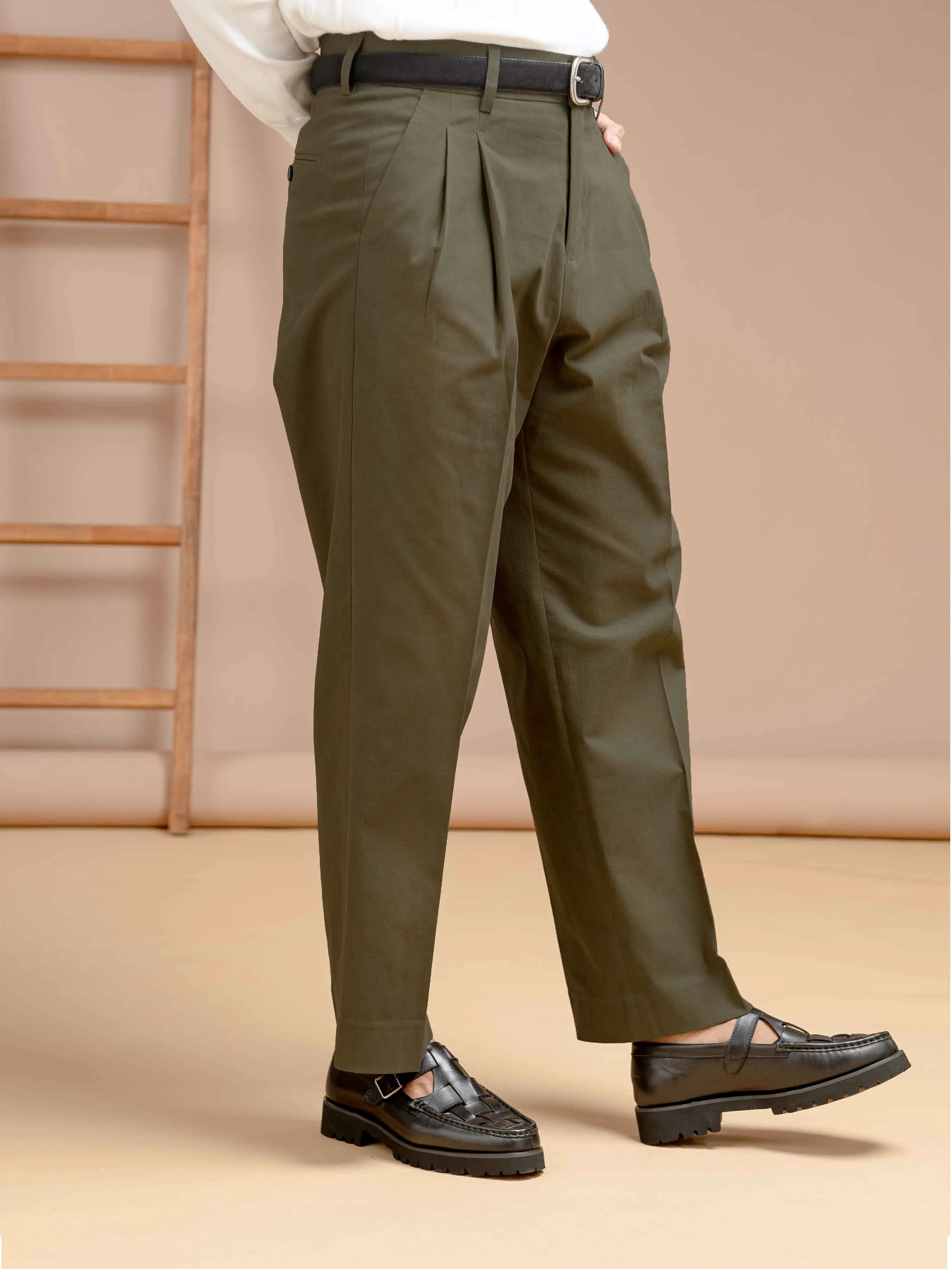 Venezia Pleated Trousers - Green (Wide Fit)