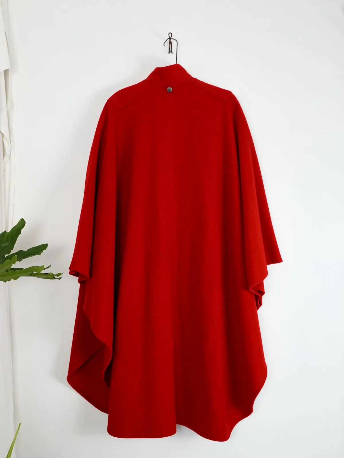 Vintage Lipstick Red Pleated Wool Cape