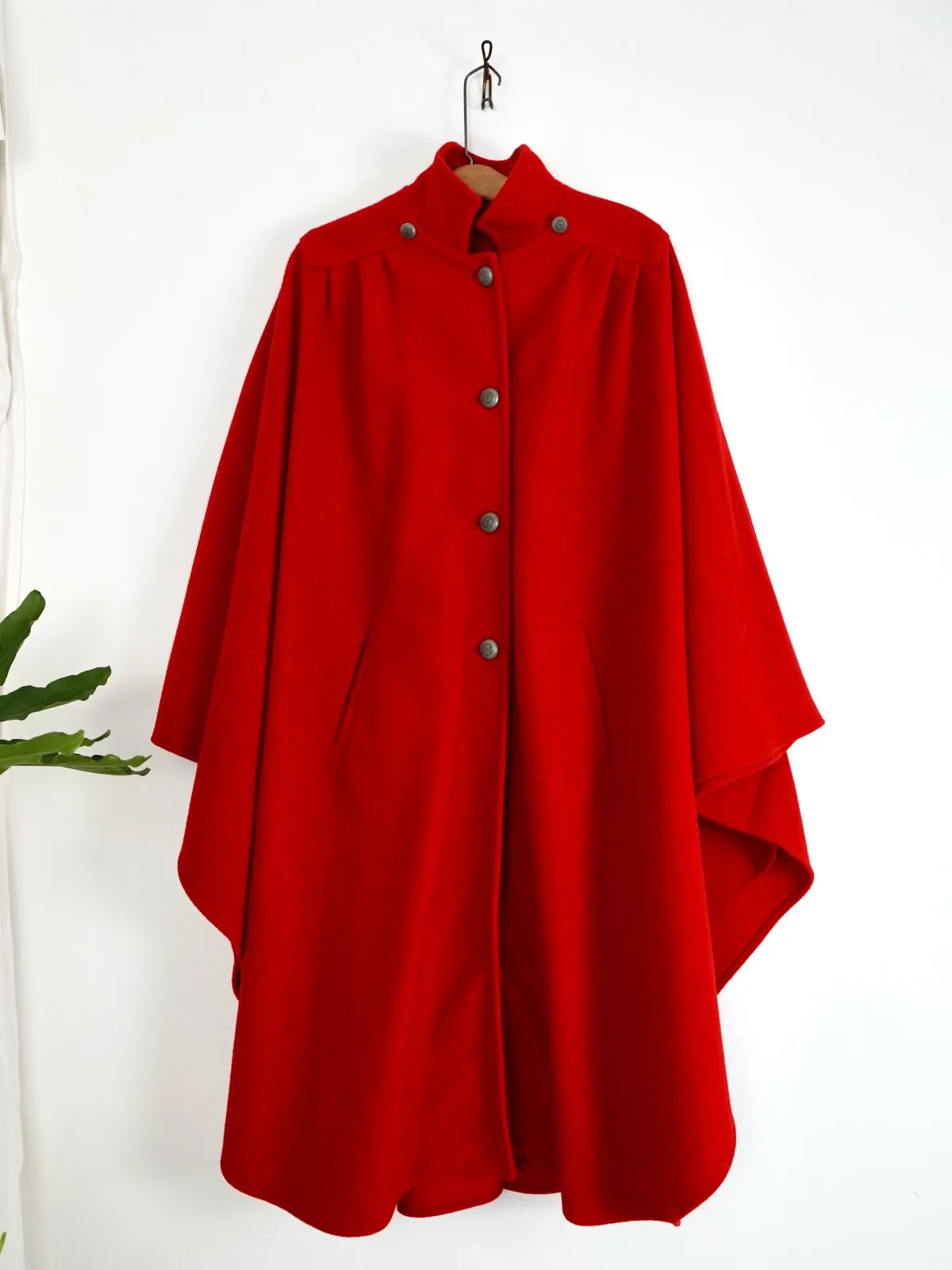 Vintage Lipstick Red Pleated Wool Cape