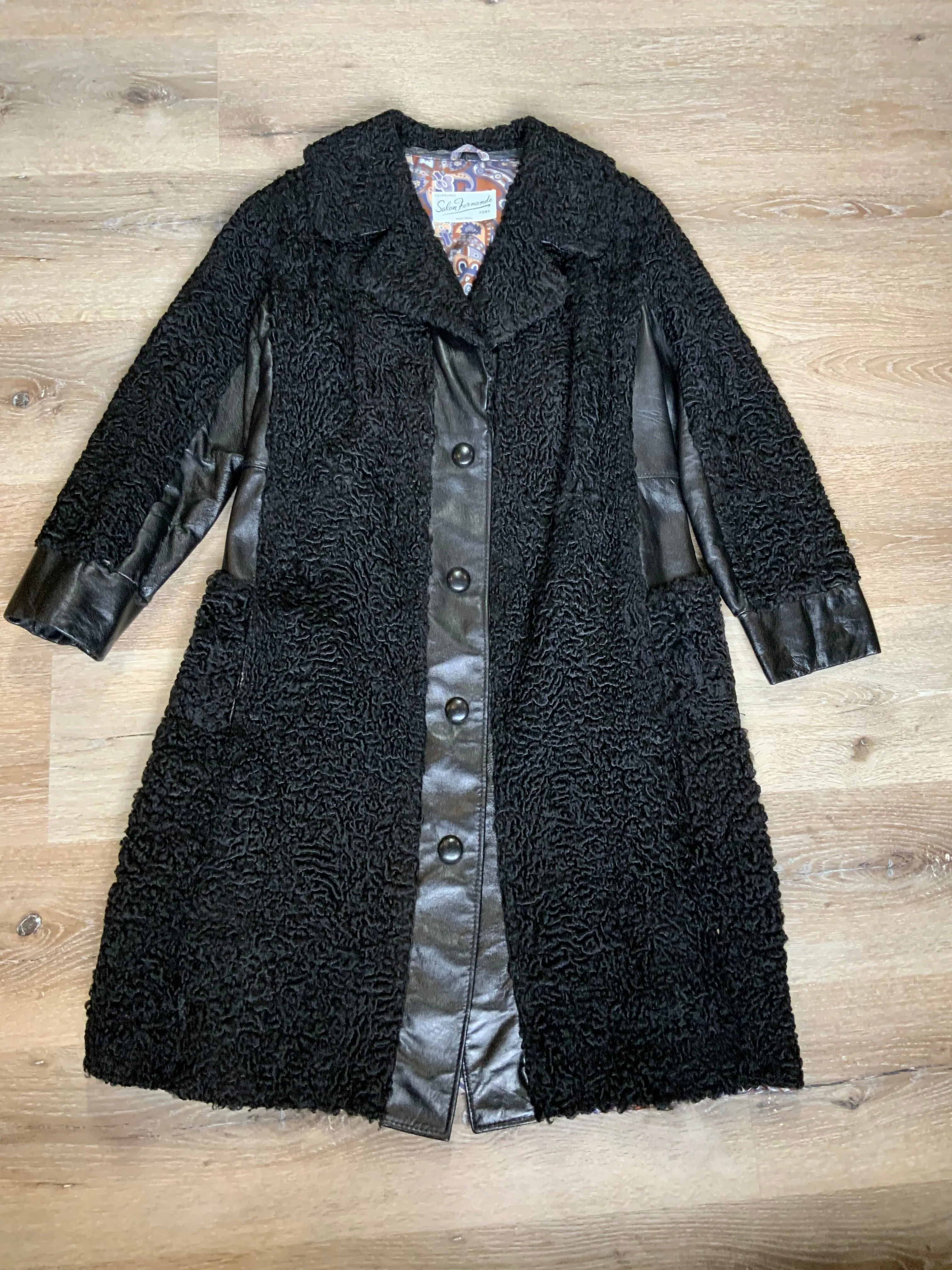 Vintage Salon Fernande Furs Black Persian Lamb Fur Coat, Made in Canada