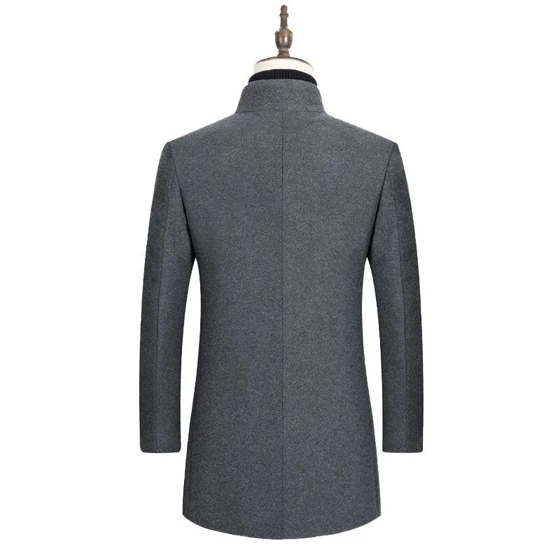 West Louis™ Boutique Stand Collar Woolen Business Long Coat