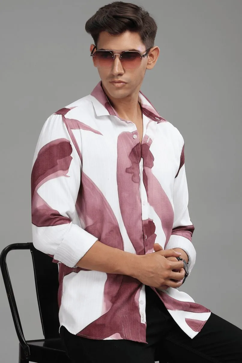 White & Wine Printed Shirt -Full- Wrinkle Free