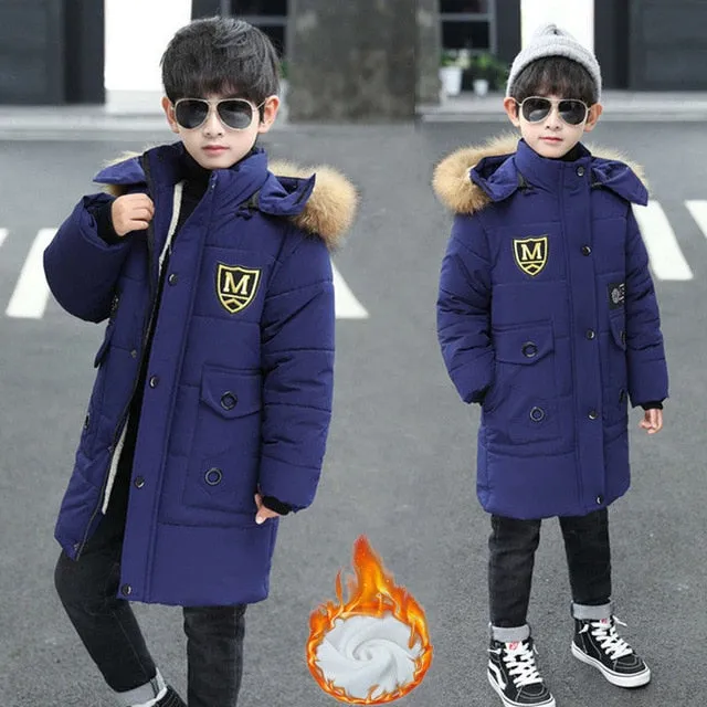 Winter Jacket Parkas Thicken Fur Collar Lamb Wool Big Boy Long Coat