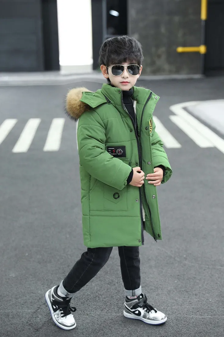 Winter Jacket Parkas Thicken Fur Collar Lamb Wool Big Boy Long Coat