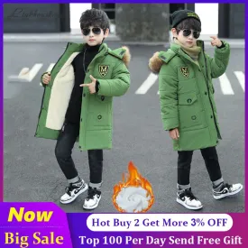 Winter Jacket Parkas Thicken Fur Collar Lamb Wool Big Boy Long Coat