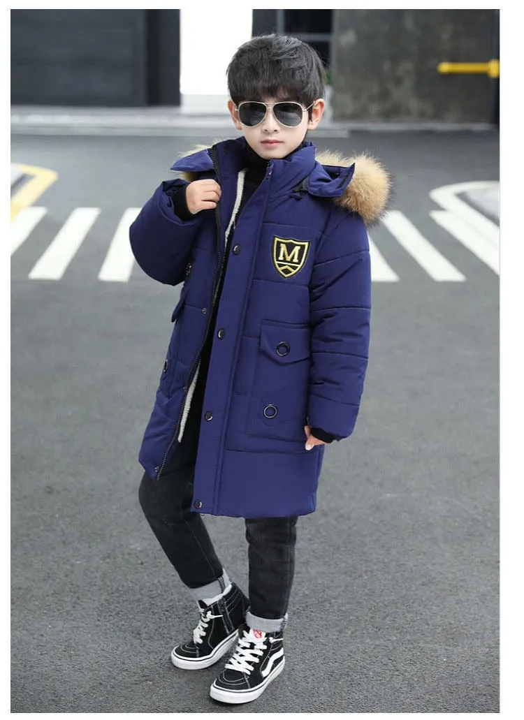 Winter Jacket Parkas Thicken Fur Collar Lamb Wool Big Boy Long Coat