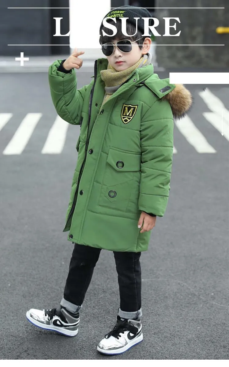 Winter Jacket Parkas Thicken Fur Collar Lamb Wool Big Boy Long Coat