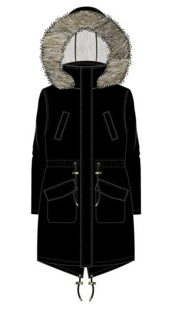 Womens Charlotte Fishtail Parka Long Coat with Faux Fur Trimmed Hood