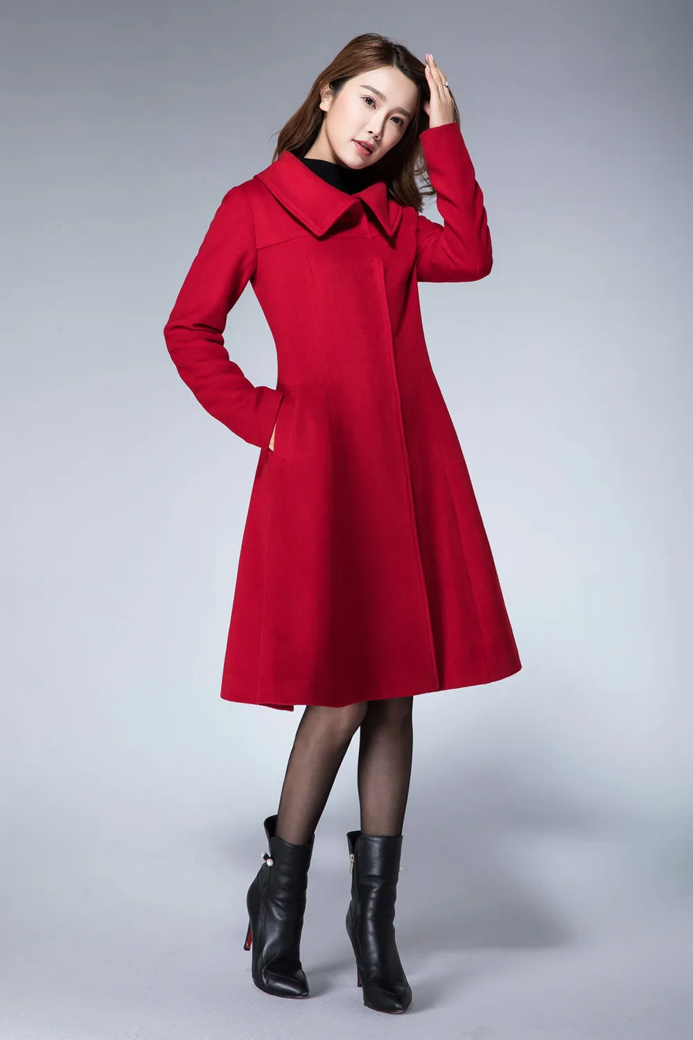 womens red minimalist winter wool coat 1862