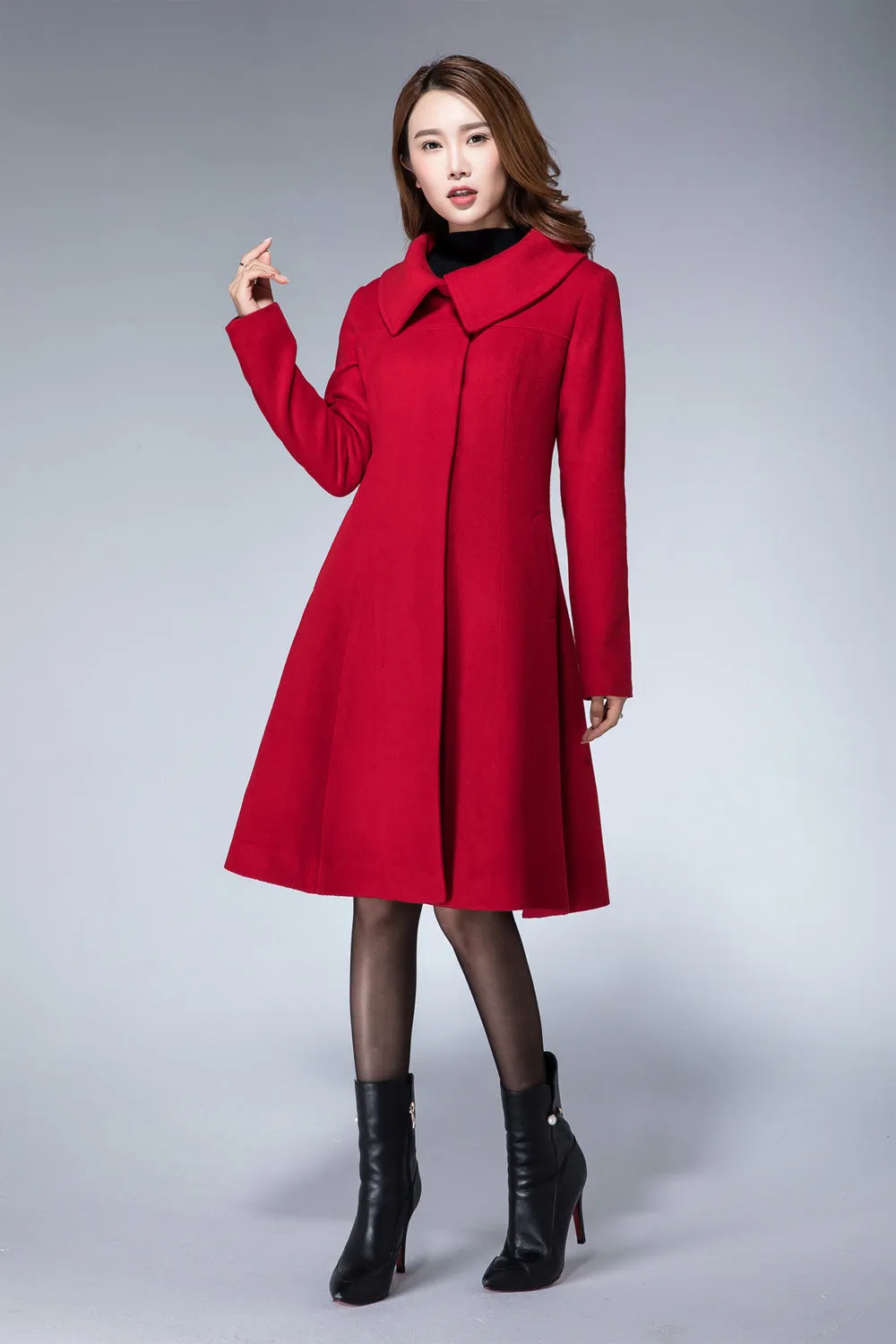 womens red minimalist winter wool coat 1862