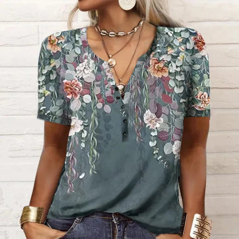 Women's Short-sleeved Printed Ethnic Fashion T-shirt Blouses