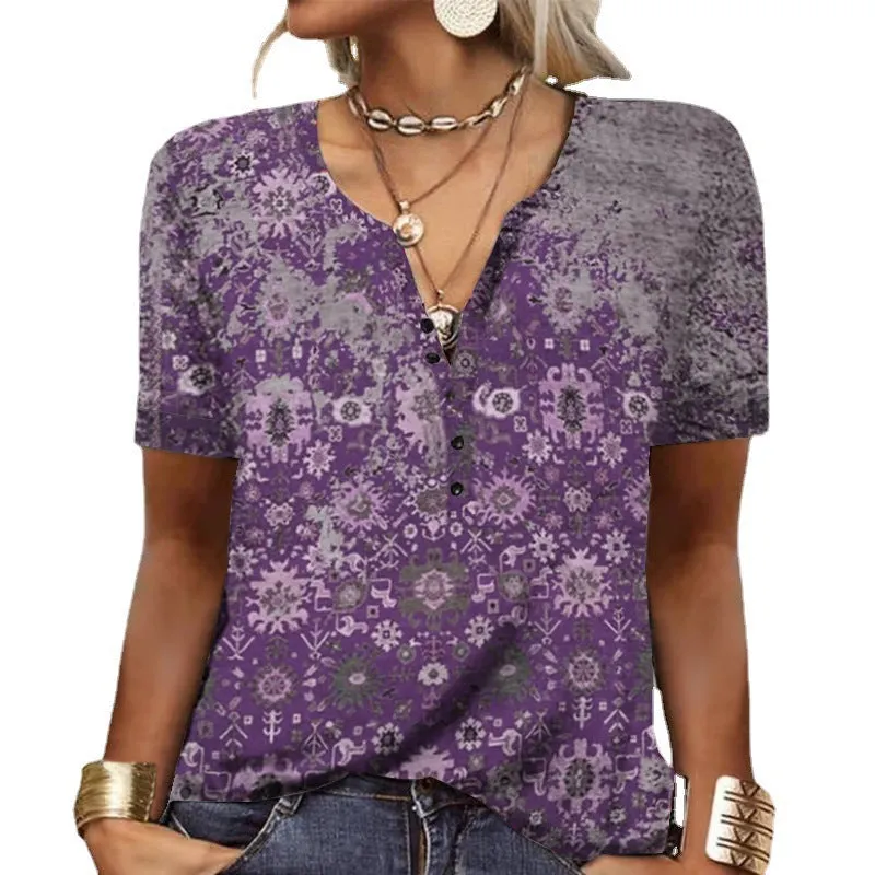 Women's Short-sleeved Printed Ethnic Fashion T-shirt Blouses