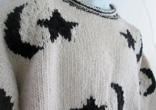 Womens WORLD CLASS INC Ecuador Wool Knit Sweater Ethnic MOON STAR WHITE L