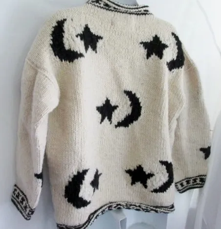 Womens WORLD CLASS INC Ecuador Wool Knit Sweater Ethnic MOON STAR WHITE L