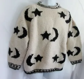 Womens WORLD CLASS INC Ecuador Wool Knit Sweater Ethnic MOON STAR WHITE L