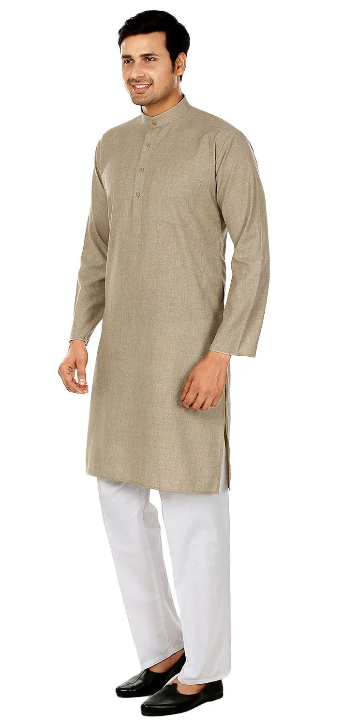 Wool Blend Cotton Kurta Pajama Men's Indian Dress (Brown)