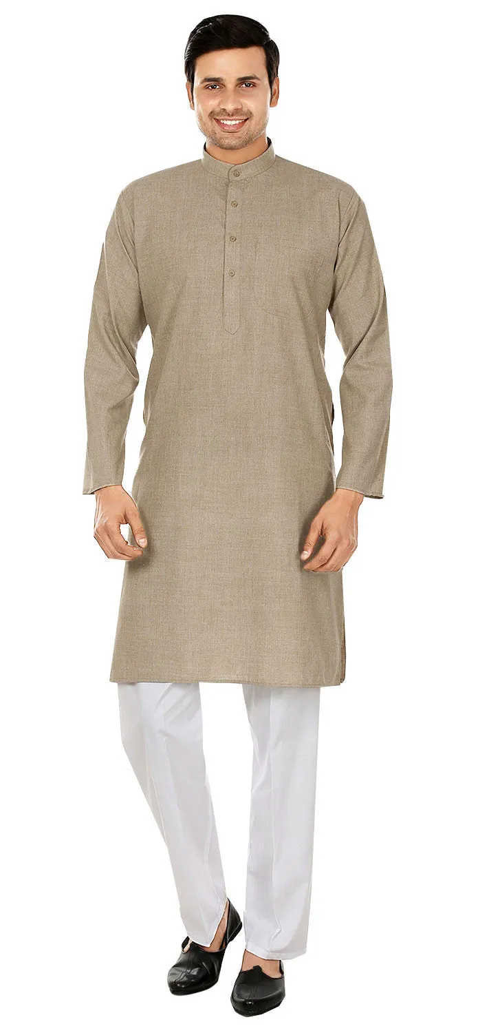 Wool Blend Cotton Kurta Pajama Men's Indian Dress (Brown)